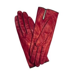 HELION PARIS Vintage 6 3/4 Red Lambskin Leather Silk-Lined Gloves – 1960s